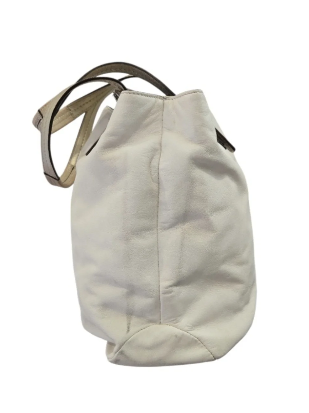 Coach Cream Leather Shoulder Tote with Metallic Gold Handles